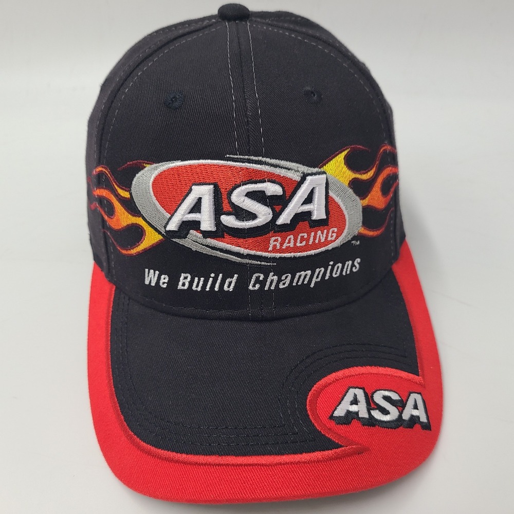 Vintage ASA Racing‎ Hat Strapback Chase Black Red Flames We Build Champions Men
